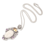 Citrine and amethyst pendant necklace, 'Flowering Woman' - Hand Crafted Amethyst and Citrine Pendant Necklace