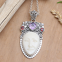 Amethyst and garnet pendant necklace, 'Woman of the Wilderness'
