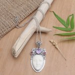 Amethyst and garnet pendant necklace, 'Woman of the Wilderness' - Artisan Crafted Amethyst and Garnet Pendant Necklace