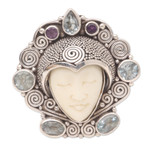 Amethyst and blue topaz cocktail ring, 'Royal Sleep' - Hand Crafted Amethyst and Blue Topaz Cocktail Ring