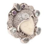 Amethyst and blue topaz cocktail ring, 'Royal Sleep' - Hand Crafted Amethyst and Blue Topaz Cocktail Ring