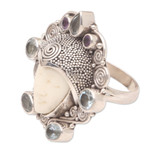 Amethyst and blue topaz cocktail ring, 'Royal Sleep' - Hand Crafted Amethyst and Blue Topaz Cocktail Ring