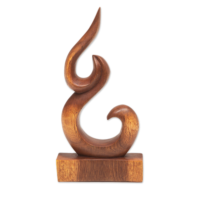 Wood sculpture, 'On Fire' - Hand-Carved Wood Sculpture