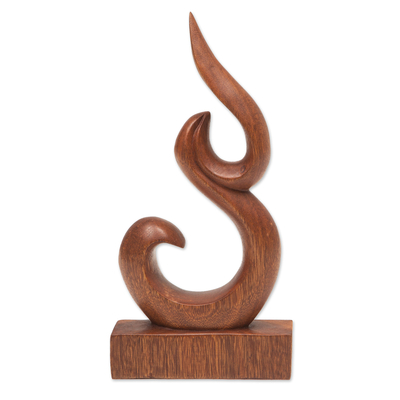 Wood sculpture, 'On Fire' - Hand-Carved Wood Sculpture