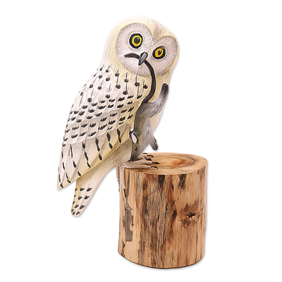 Hand Made Suar Wood Owl Statuette from Java