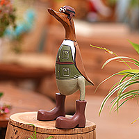 Teak wood statuette, Soldier Duck