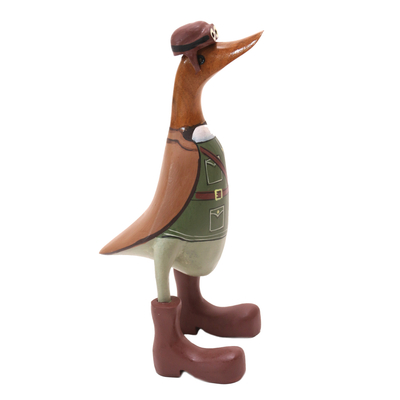 Teak wood statuette, 'Soldier Duck' - Teak Wood Duck Statuette with Soldier Motif