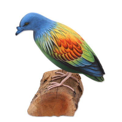 Hand Made Suar Wood Pigeon Statuette
