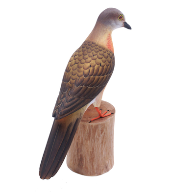 Wood statuette, 'Passenger Pigeon' - Hand Crafted Suar Wood Pigeon Statuette