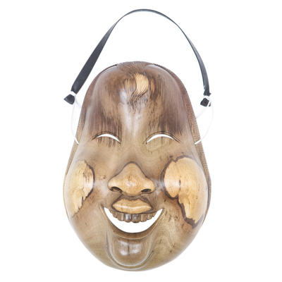 Wood mask, 'Wayan Jantuk' - Hand Carved Hibiscus Wood Mask from Bali