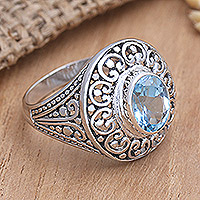 Blue topaz cocktail ring, 'Bali Idyll' - Artisan Crafted Blue Topaz Ring