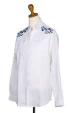 Men's hand-embroidered linen shirt, 'Calm Under Pressure' - Men's Hand-Embroidered Shirt with Floral Motif