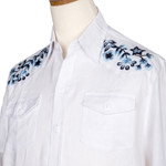 Men's hand-embroidered linen shirt, 'Calm Under Pressure' - Men's Hand-Embroidered Shirt with Floral Motif