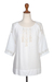 Hand-embroidered rayon blouse, 'Grace Note' - Hand-Embroidered White Rayon Blouse from Bali thumbail