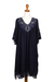 Rayon dress, 'Midnight Blue Medallion' - Rayon Dress with Floral and Medallion Embroidered Details thumbail