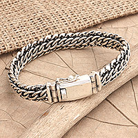 Men's sterling silver chain bracelet, 'Honest Man' - Men's Sterling Silver Cuban Link Chain Bracelet