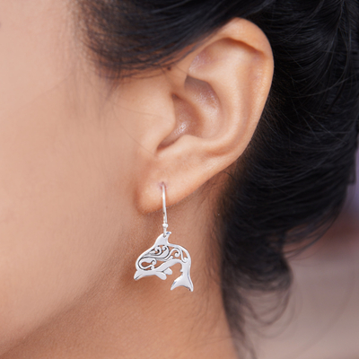 Sterling silver dangle earrings, 'Dolphin Dive' - Sterling Silver Dangle Earrings with Dolphin Motif