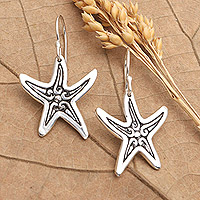 Sterling silver dangle earrings, 'Seastar Spirit' - Hand Made Sterling Silver Dangle Earrings
