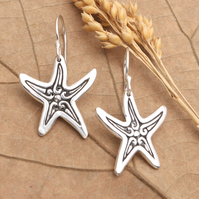 Sterling silver dangle earrings, 'Seastar Spirit' - Hand Made Sterling Silver Dangle Earrings