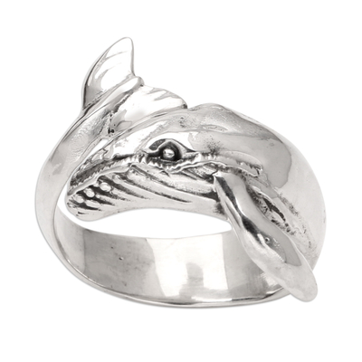Sterling silver wrap ring, 'Gentle Giant' - Sterling Silver Wrap Ring with Whale Motif