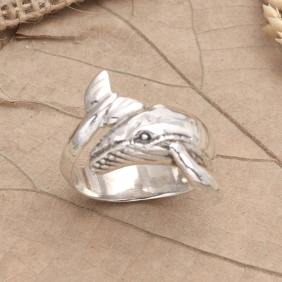 Sterling silver wrap ring, 'Gentle Giant' - Sterling Silver Wrap Ring with Whale Motif