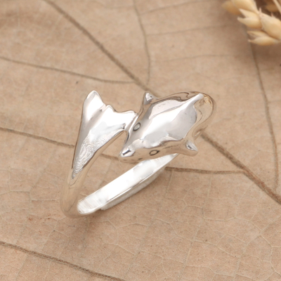Sterling silver wrap ring, 'Jolly Dolphin' - Sterling Silver Wrap Ring with Dolphin Motif