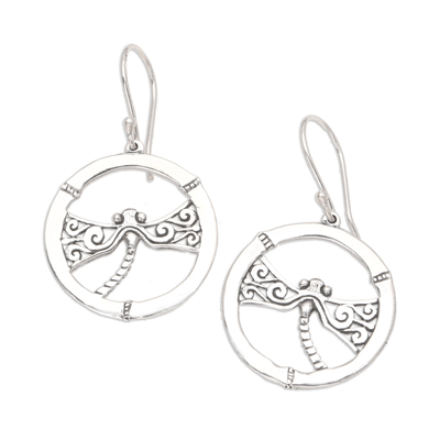 Sterling silver dangle earrings, 'Dragonfly Playground' - Sterling Silver Dangle Earrings with Dragonfly Motif