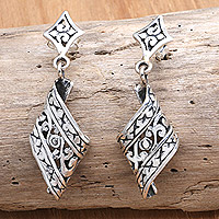 Sterling silver dangle earrings, 'Ahead of the Curve' - Handmade Sterling Silver Dangle Earrings from Bali