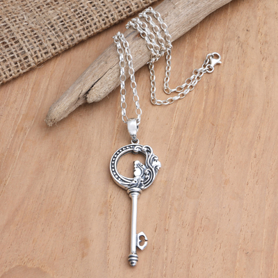 Sterling silver pendant necklace, 'Unlock Your Heart' - Sterling Silver Pendant Necklace with Key Motif