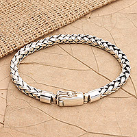 Men's sterling silver chain bracelet, 'Braided Balance'