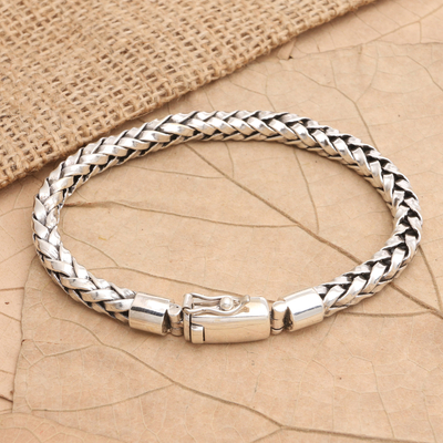 Men's sterling silver chain bracelet, 'Braided Balance' - Men's Sterling Silver Braided Chain Bracelet from Bali