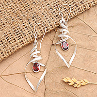 Garnet dangle earrings, 'Whirlwind Romance' - Handmade Garnet and Sterling Silver Dangle Earrings