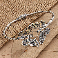 Sterling silver cuff bracelet, 'Butterfly Diva' - Hand Made Sterling Silver Butterfly Cuff Bracelet