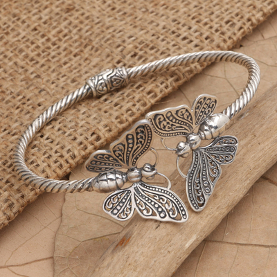 Manschettenarmband aus Sterlingsilber - Handgefertigtes Schmetterlings-Manschettenarmband aus Sterlingsilber