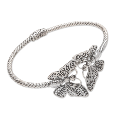 Sterling silver cuff bracelet, 'Butterfly Diva' - Hand Made Sterling Silver Butterfly Cuff Bracelet