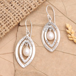 Cultured pearl dangle earrings, 'Rare Entity' - Balinese Cultured Pearl and Sterling Silver Dangle Earrings