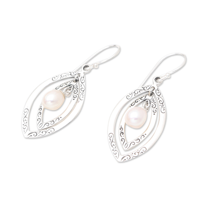 Cultured pearl dangle earrings, 'Rare Entity' - Balinese Cultured Pearl and Sterling Silver Dangle Earrings