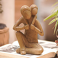 Wood statuette, 'My Hero' - Father and Child Hibiscus Wood Statuette