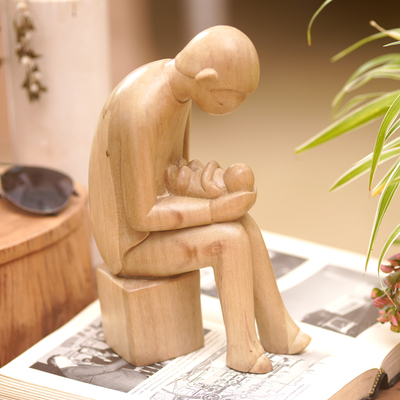 Holzstatuette - Statuette aus Hibiskusholz mit Familienmotiv