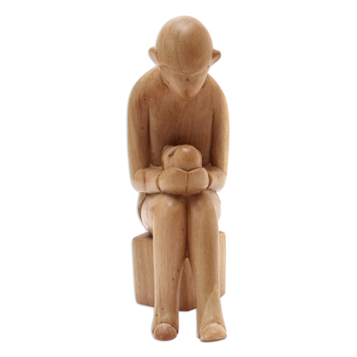 Holzstatuette - Statuette aus Hibiskusholz mit Familienmotiv