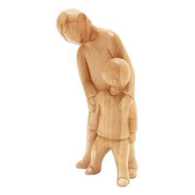 Wood statuette, 'Learning Lessons' - Artisan Crafted Hibiscus Wood Statuette