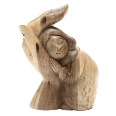 Wood statuette, 'Protect Me' - Hand Made Hibiscus Wood Statuette from Bali