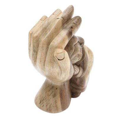 Wood statuette, 'Protect Me' - Hand Made Hibiscus Wood Statuette from Bali