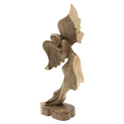 Escultura de madera - Escultura balinesa de madera de hibisco con motivo de ángel