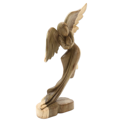Wood sculpture, 'Angel's Blessing' - Balinese Hibiscus Wood Sculpture with Angel Motif