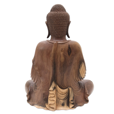 Hand Carved Hibiscus Wood Buddha Sculpture - Blessed by Buddha | NOVICA