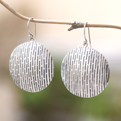Sterling silver dangle earrings, 'Round Labyrinth' - Artisan Crafted Sterling Silver Dangle Earrings