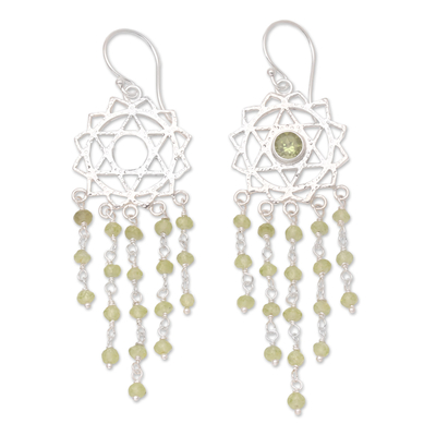 Peridot dangle earrings, 'Renewed Heart' - Handmade Sterling Silver and Peridot Dangle Earrings