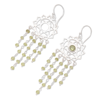 Peridot dangle earrings, 'Renewed Heart' - Handmade Sterling Silver and Peridot Dangle Earrings