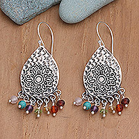 Multi-gemstone dangle earrings, 'Chakra Crown' - Multi-Gemstone Dangle Earrings with Chakra Motif